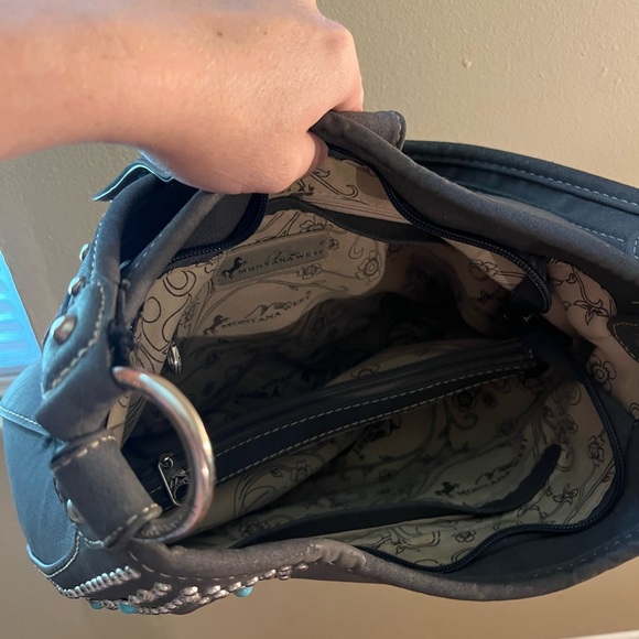 Montana West Turquoise and Gray Shoulder Bag with Studded Accents - Picture 3 of 5